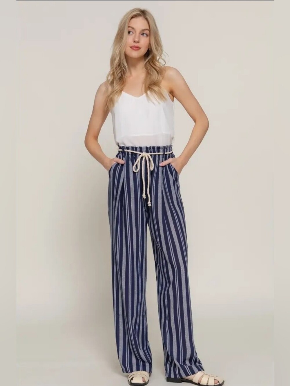 NWT, Active USA Navy and White Striped Wide Leg Pants, Size Small